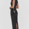 Sahara Black Vegan Leather Maxi Dress