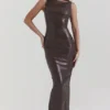 Sahara Cocoa Vegan Leather Maxi Dress