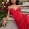 Salma Red Rose Satin Slip Dress