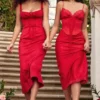 Salma Red Rose Satin Slip Dress
