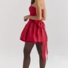 Salome Holly Red Satin Detachable Bow Mini Dress