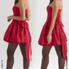 Salome Holly Red Satin Detachable Bow Mini Dress