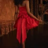 Salome Holly Red Satin Detachable Bow Mini Dress