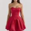 Salome Holly Red Satin Detachable Bow Mini Dress