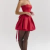 Salome Holly Red Satin Detachable Bow Mini Dress