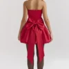 Salome Holly Red Satin Detachable Bow Mini Dress