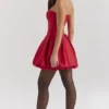 Salome Holly Red Satin Detachable Bow Mini Dress