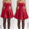 Salome Holly Red Satin Detachable Bow Mini Dress