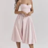 Samaria Ballerina Pink Twill Corset Midi Dress