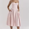 Samaria Ballerina Pink Twill Corset Midi Dress