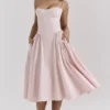Samaria Ballerina Pink Twill Corset Midi Dress