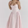 Samaria Ballerina Pink Twill Corset Midi Dress
