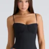 Samaria Black Stretch Twill Cupped Corset Top