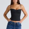 Samaria Black Stretch Twill Cupped Corset Top