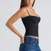 Samaria Black Stretch Twill Cupped Corset Top