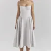 Samaria Dove Grey Corset Midi Dress