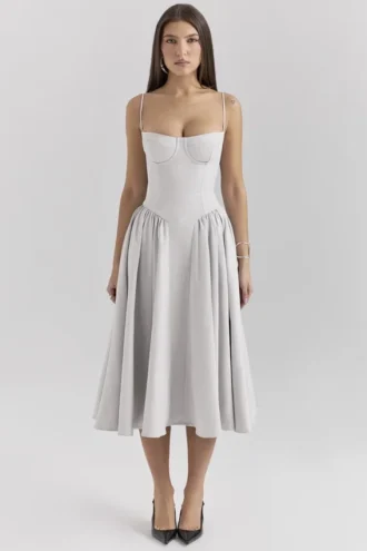 Samaria Dove Grey Corset Midi Dress