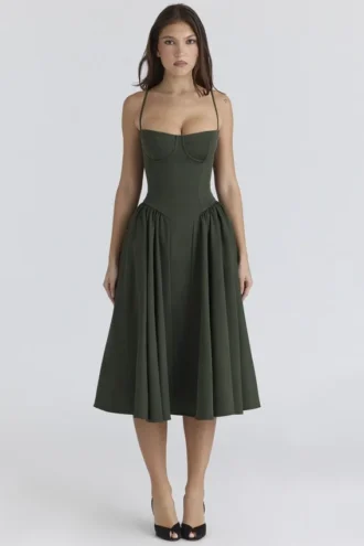 Samaria Emerald Green Corset Midi Dress