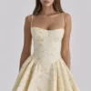 Samaria Lemon Floral Print Cotton Corset Mini Dress