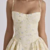 Samaria Lemon Floral Print Cotton Corset Mini Dress