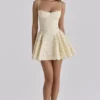 Samaria Lemon Floral Print Cotton Corset Mini Dress