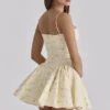Samaria Lemon Floral Print Cotton Corset Mini Dress