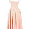Samaria Peach Parfait Twill Corset Midi Dress
