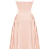 Samaria Peach Parfait Twill Corset Midi Dress