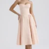 Samaria Peach Parfait Twill Corset Midi Dress