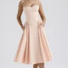 Samaria Peach Parfait Twill Corset Midi Dress