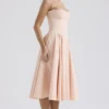 Samaria Peach Parfait Twill Corset Midi Dress