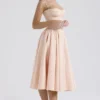 Samaria Peach Parfait Twill Corset Midi Dress