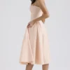 Samaria Peach Parfait Twill Corset Midi Dress
