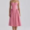 Samaria Raspberry Cotton Twill Corset Midi Dress