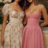 Samaria Raspberry Cotton Twill Corset Midi Dress