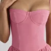 Samaria Raspberry Cotton Twill Corset Midi Dress