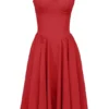 Samaria Red Gathered Midi Dress
