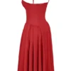 Samaria Red Gathered Midi Dress