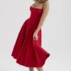 Samaria Red Gathered Midi Dress