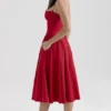 Samaria Red Gathered Midi Dress