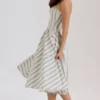 Samaria Sage Striped Floral Print Cotton Midi Dress