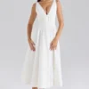 Samia White Stretch Cotton Midi Sundress
