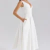 Samia White Stretch Cotton Midi Sundress