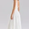 Samia White Stretch Cotton Midi Sundress