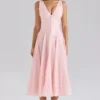 Samira Pink Chiffon Button Midi Dress