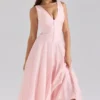 Samira Pink Chiffon Button Midi Dress