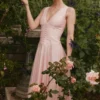 Samira Pink Chiffon Button Midi Dress