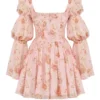 Sancia English Vintage Rose Print Puff Sleeve Mini Dress