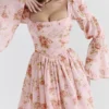 Sancia English Vintage Rose Print Puff Sleeve Mini Dress