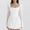 Sancia White Lace Puff Sleeve Mini Dress